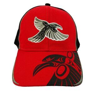 Native North West Red Raven Hat MD/LG Indigenous Art Baseball Cap Vancouver BC